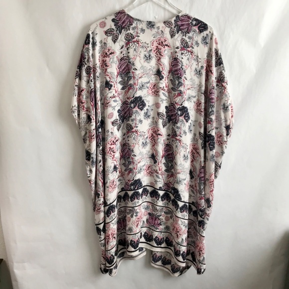 Angie Floral Print Longline Kimono L Lightweight Flowy Open Front Boho Hippie - Picture 6 of 7